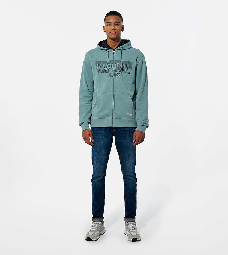Logo Printed Zip-Through Hooded Sweatshirt