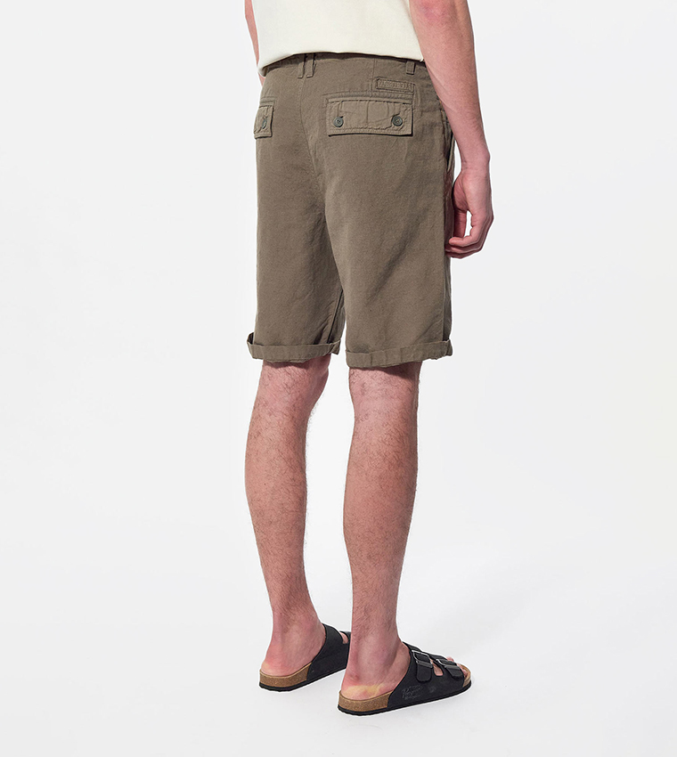 Mid-Rise Button-Closure Shorts