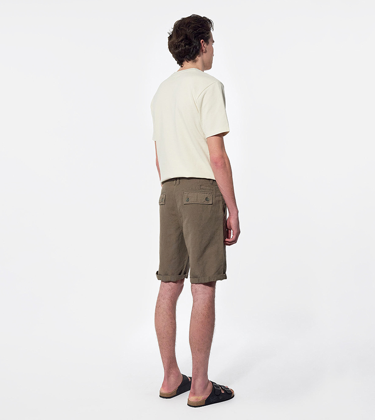 Mid-Rise Button-Closure Shorts