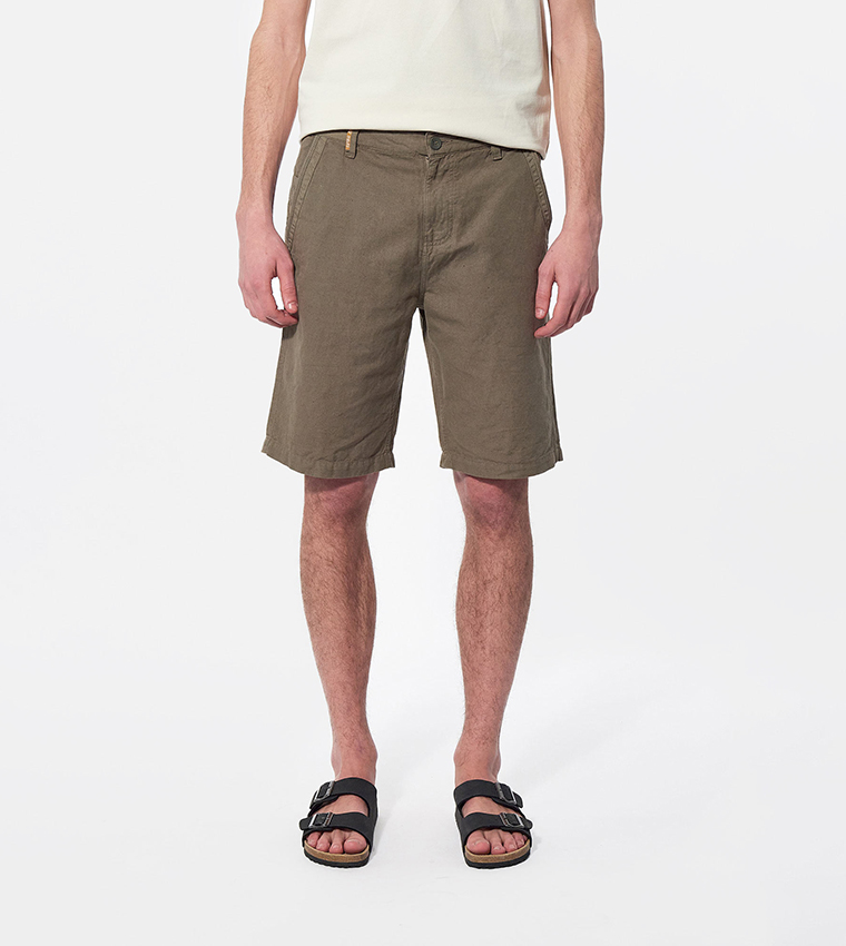 Mid-Rise Button-Closure Shorts