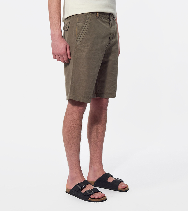 Mid-Rise Button-Closure Shorts
