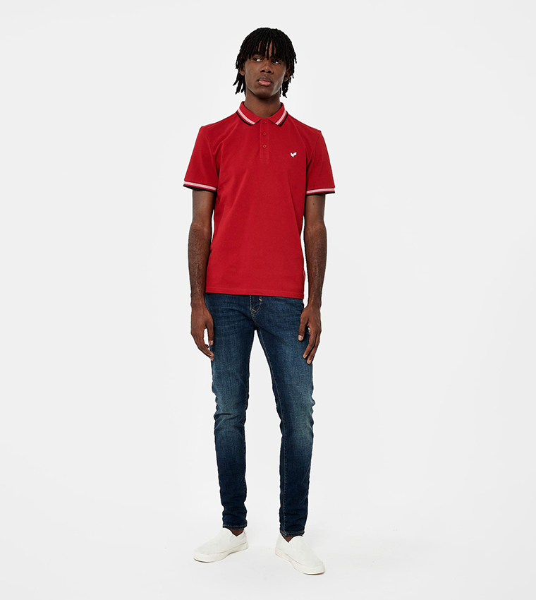 Contrast Tipping Short Sleeves Polo T-Shirt