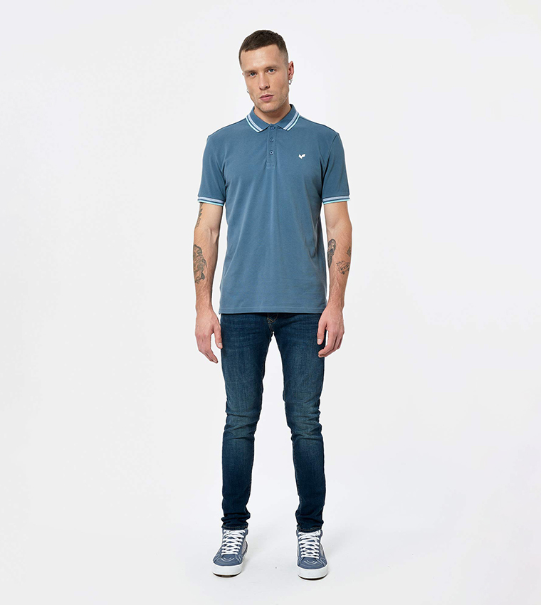 Contrast Tipping Short Sleeves Polo T-Shirt