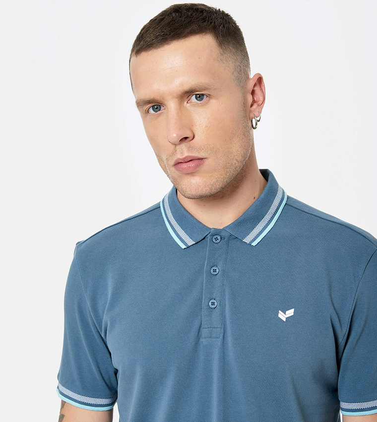 Contrast Tipping Short Sleeves Polo T-Shirt