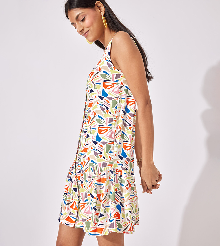 Terrazzo Print Buttoned Mini Dress