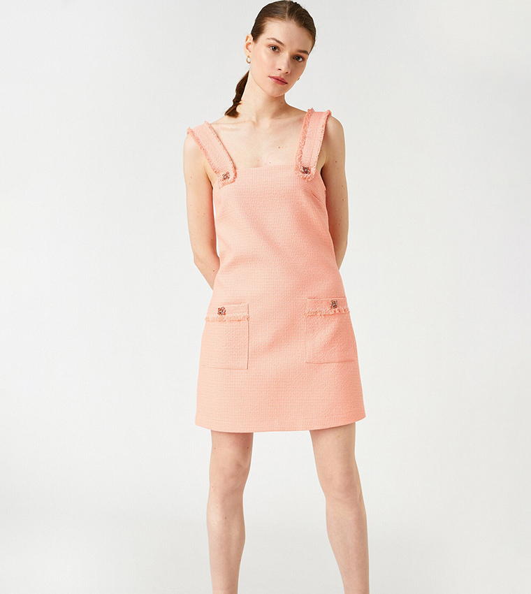 Buy Koton Embellished Button Tweed Mini Dress In Pink | 6thStreet UAE