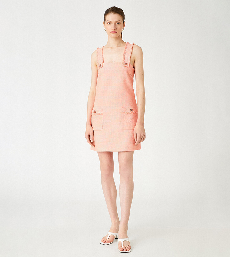 Buy Koton Embellished Button Tweed Mini Dress In Pink | 6thStreet UAE