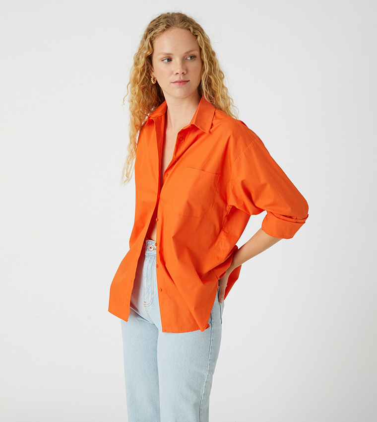 Orange dress 2024 shirt womens