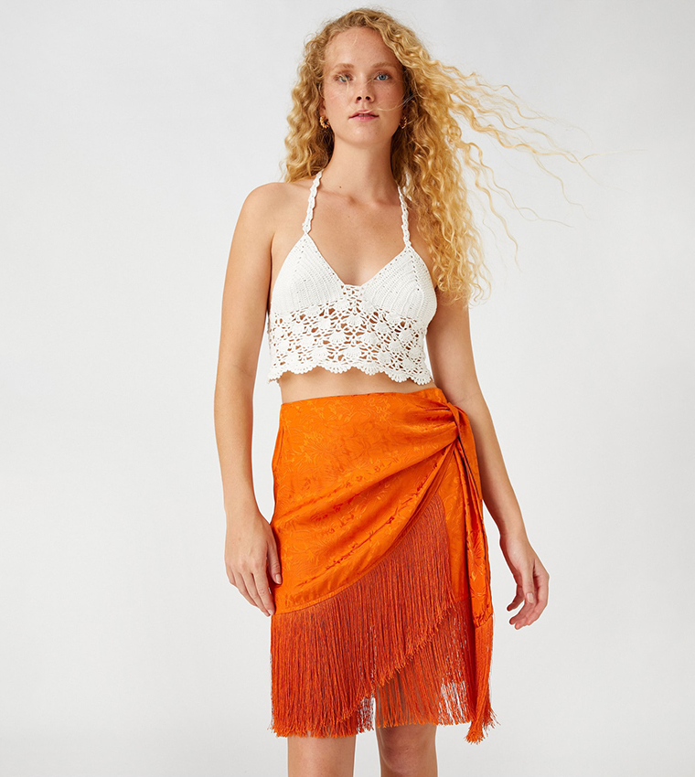 Fringe orange outlet skirt