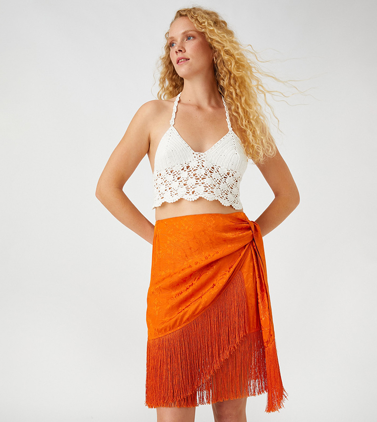 Orange wrap outlet mini skirt