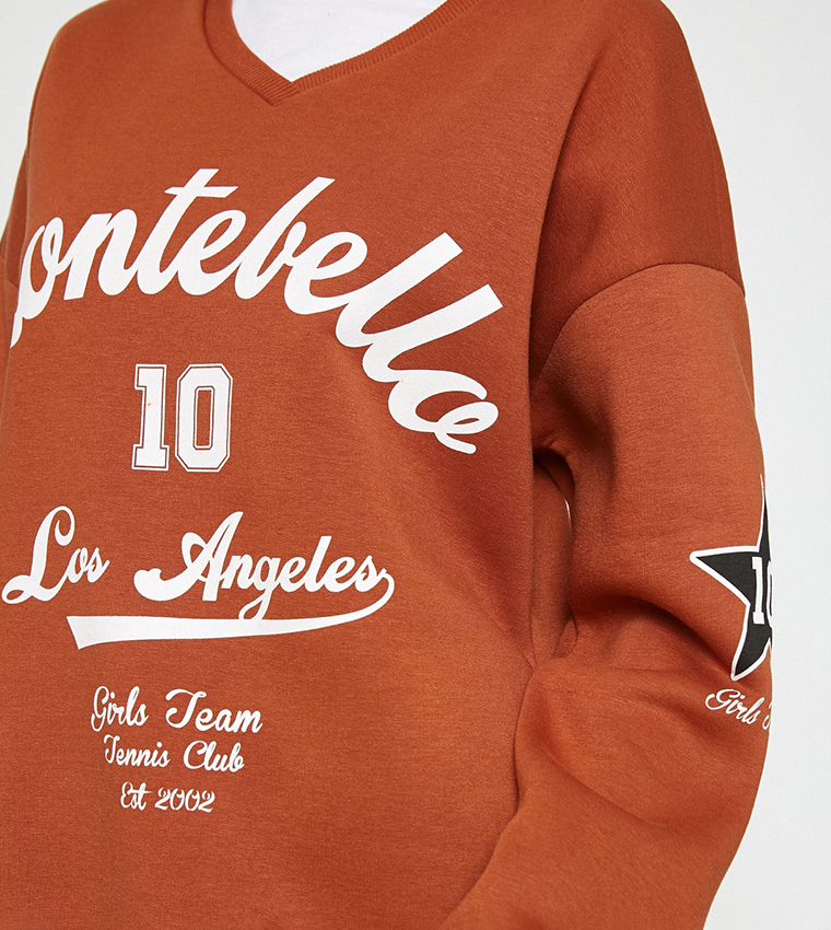 Buy Koton Printed Oversized Fleece Sweatshirt In Brown 6thStreet UAE