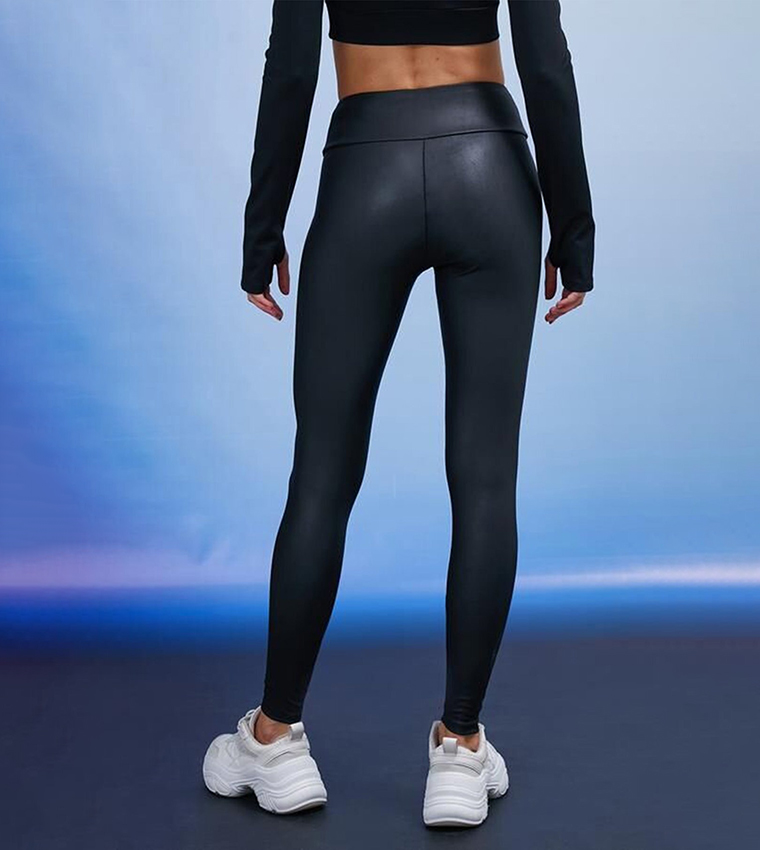 Buy Koton Solid Leather Active Leggings In Black 6thStreet Bahrain