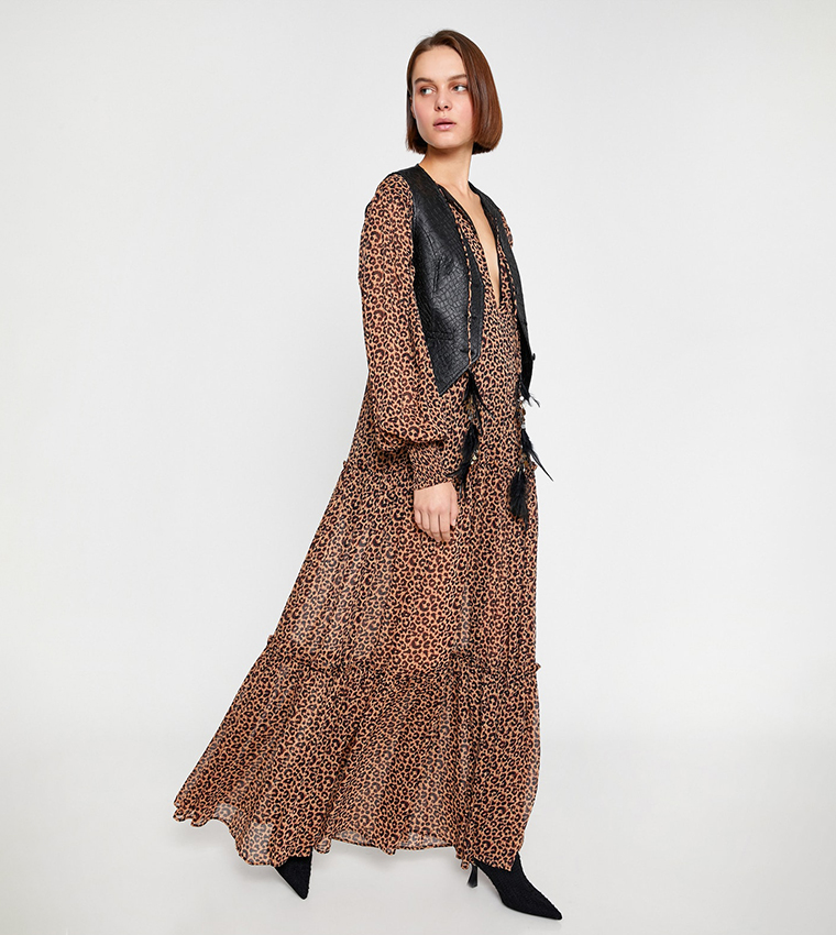 V-Neck Long Dress Tiered Maxi Dress
