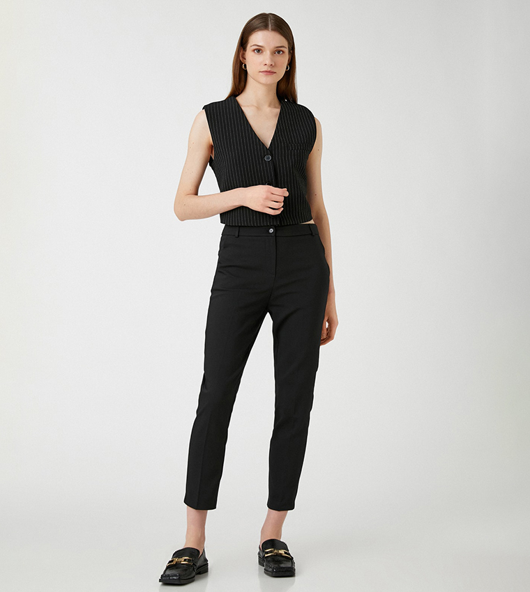 Buy Koton Solid Skinny Fit Cropped Trousers In Black