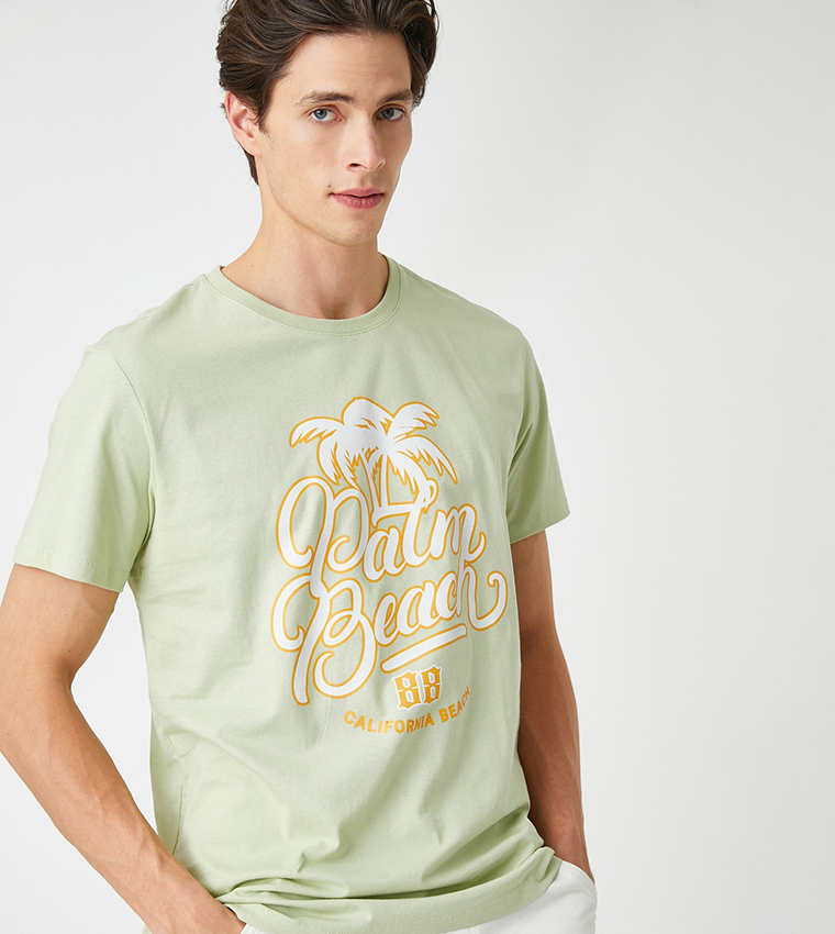 Koton Herren T-Shirt – Slim Fit, 100% Baumwolle, Mit Slogan-Print, Größe L, Schwarz