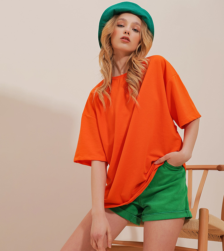 Buy Trend Alaçatı Stili Short Sleeves Crew Neck Oversized T Shirt