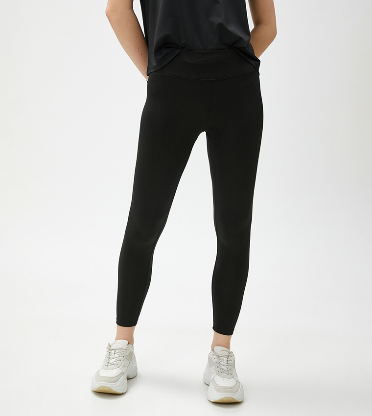 Buy Koton Solid High Waist Active Leggings In Black