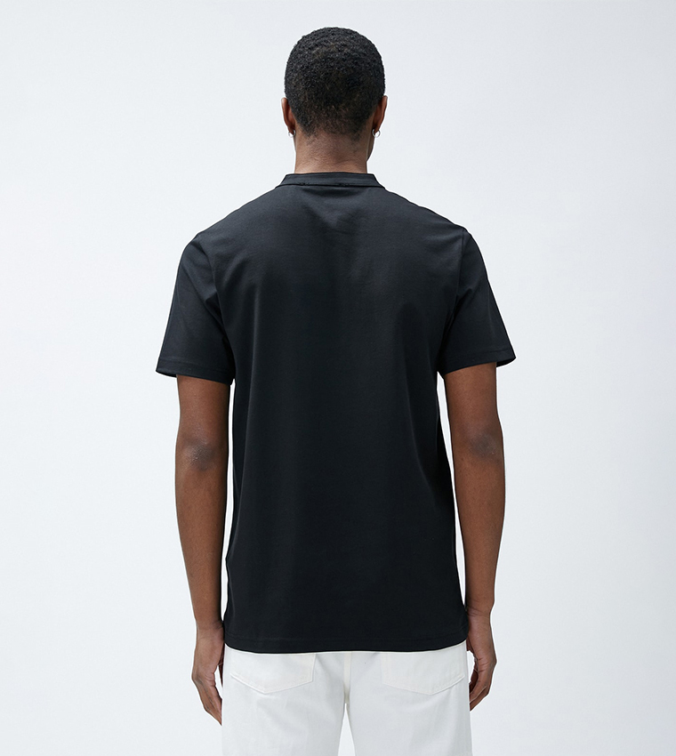 Buy Koton Embroidered Mandarin Collar T Shirt In Black | 6thStreet UAE