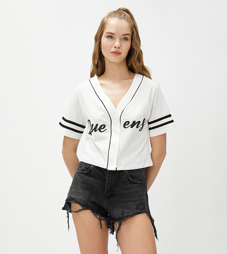 Ecru Crop Baseball Jersey