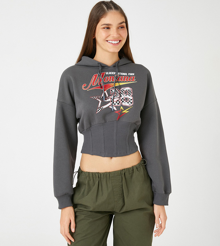 Buy Koton Printed Corset Detail Hoodie In Grey 6thStreet UAE