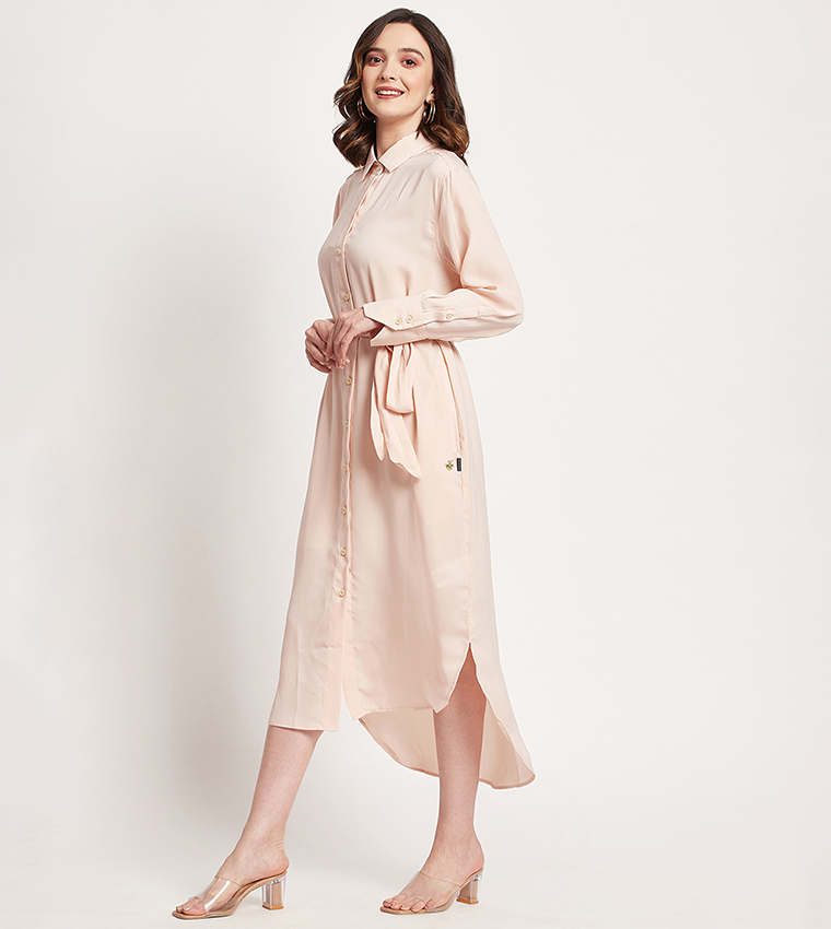 Solid Long Sleeves Shirt Dress