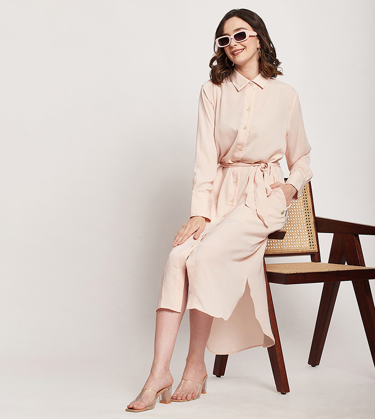 Solid Long Sleeves Shirt Dress