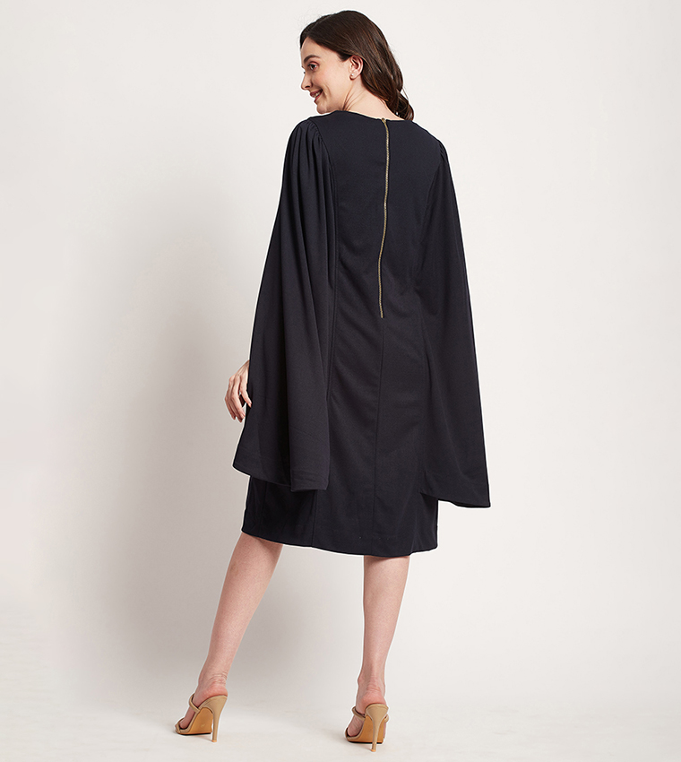 Solid Cape Sleeves A-Line Dress