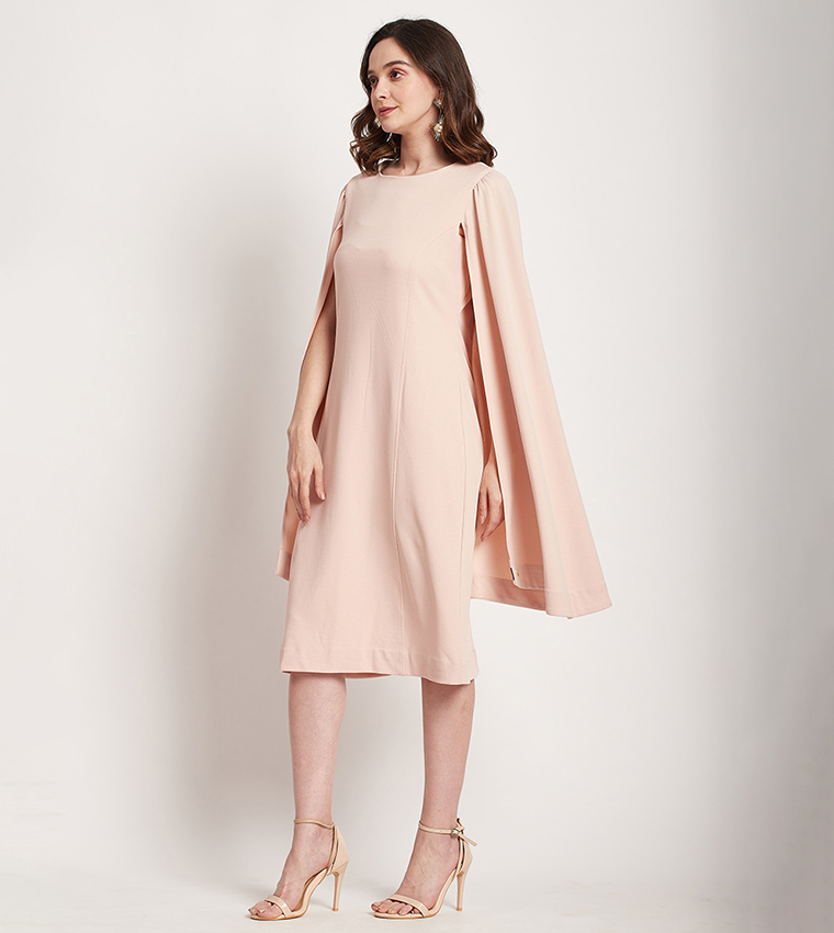 Solid Cape Sleeves A-Line Dress