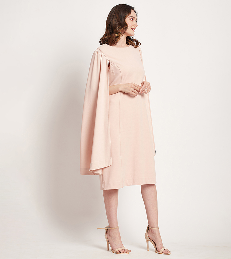 Solid Cape Sleeves A-Line Dress