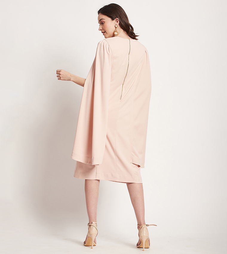 Solid Cape Sleeves A-Line Dress