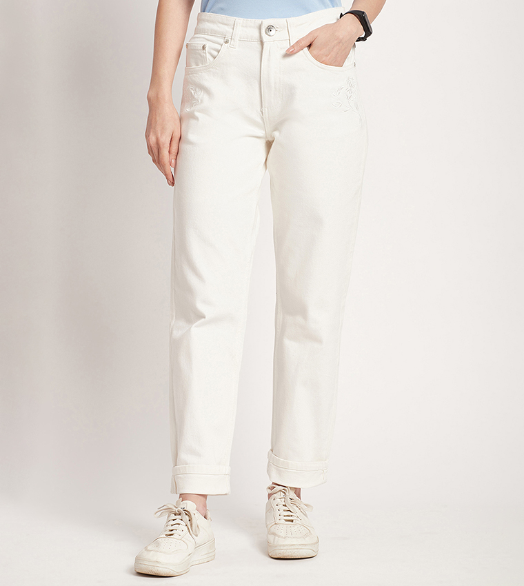 Solid High Waist Tapered Fit Jeans