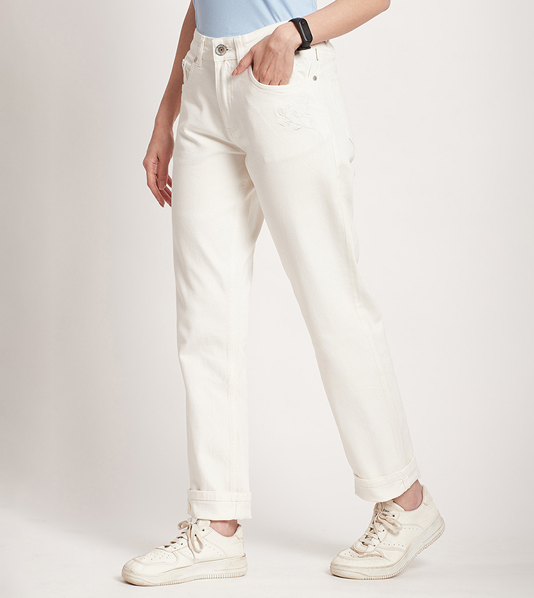 Solid High Waist Tapered Fit Jeans
