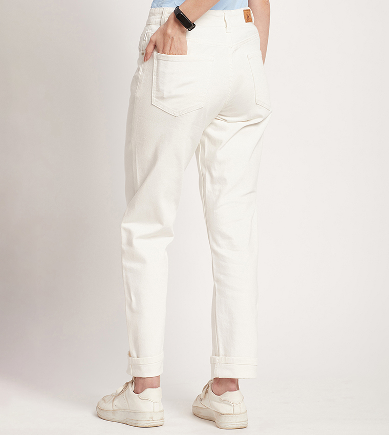 Solid High Waist Tapered Fit Jeans
