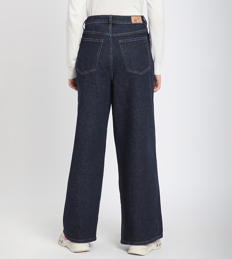 Washed Pleated Wide Leg Jeans