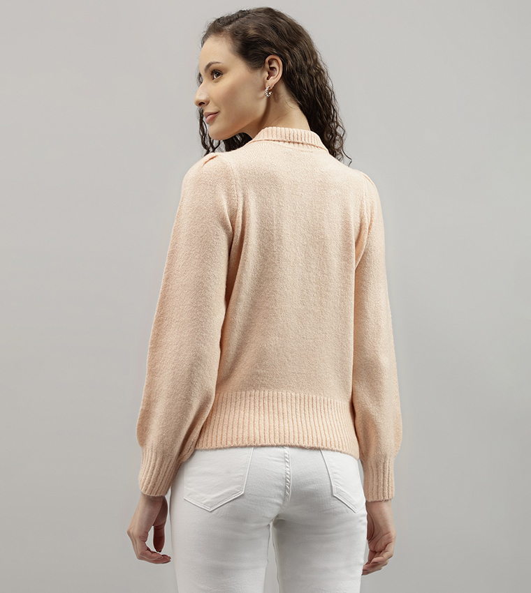 سترة محبوك بياقة 