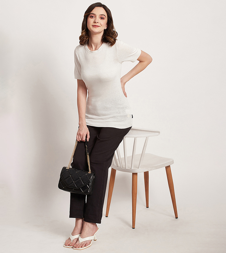 Solid Short Sleeves Knitted Top