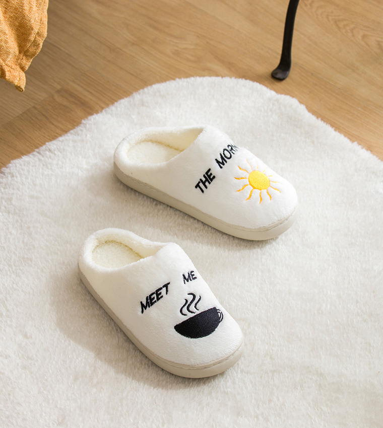 Buy LC Waikiki Letter Embroidered Plush Bedroom Mules In White