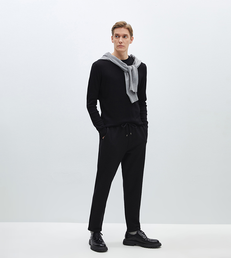 Textured Drawstring Waist Trousers
