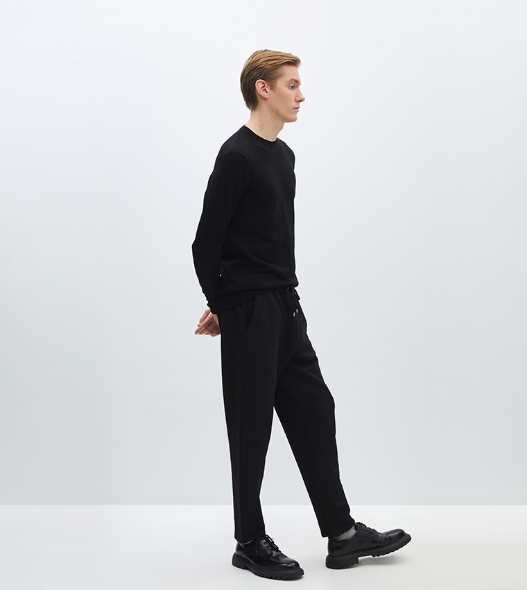 Textured Drawstring Waist Trousers