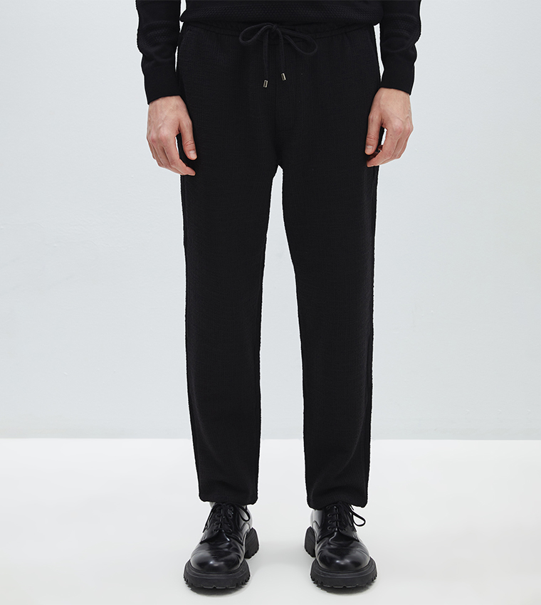 Textured Drawstring Waist Trousers
