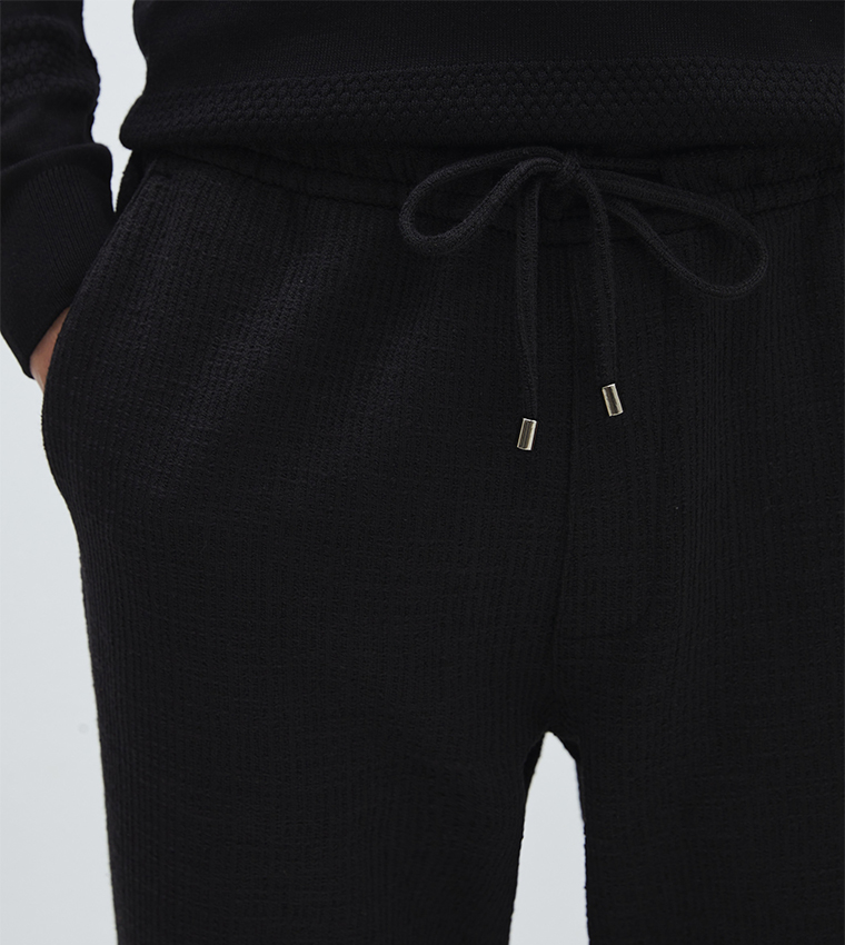 Textured Drawstring Waist Trousers