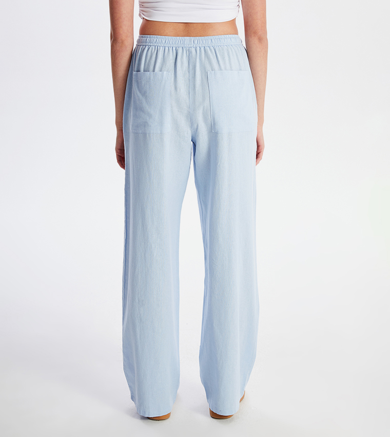 Elastic Waist Linen Blend Trousers
