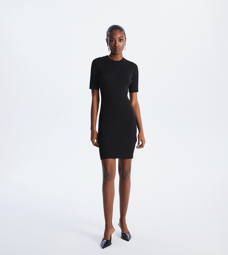 Ribbed Short Sleeves Bodycon Mini Dress