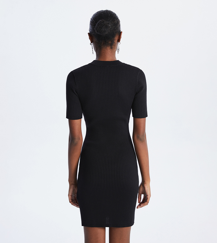 Ribbed Short Sleeves Bodycon Mini Dress