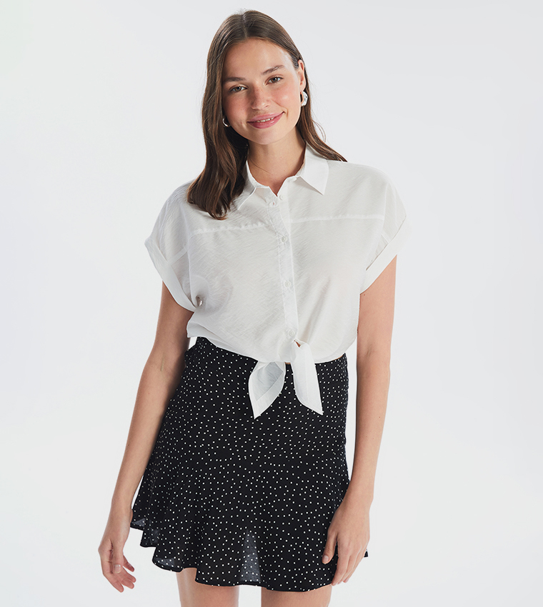 Tie Front Detail Short Sleeves Shirt