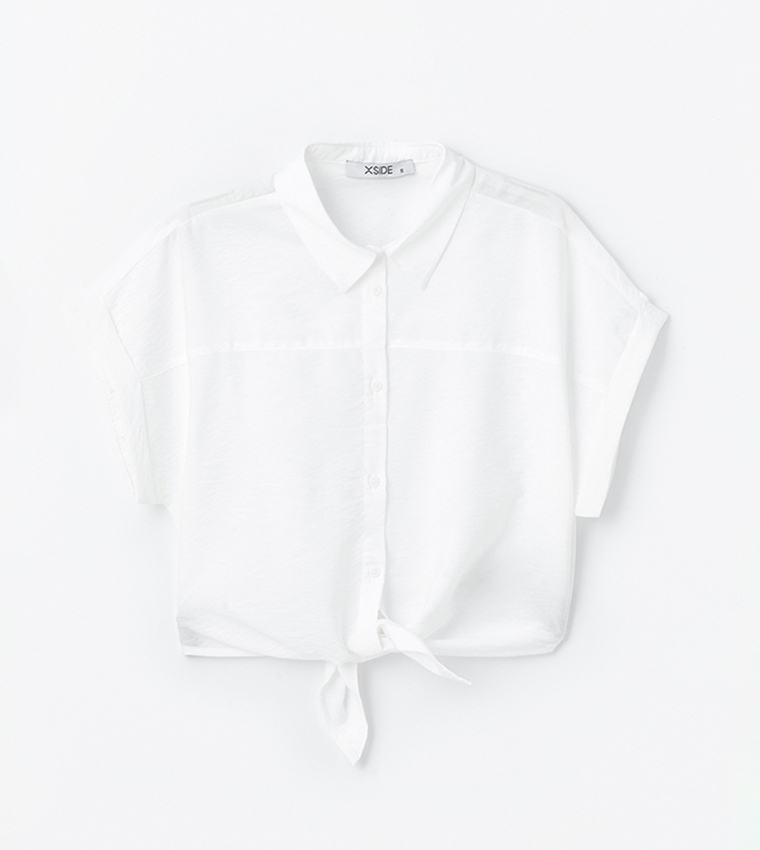 Tie Front Detail Short Sleeves Shirt
