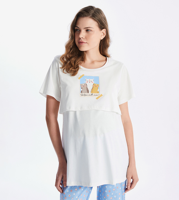 Printed Crew Neck Maternity Pyjama Set