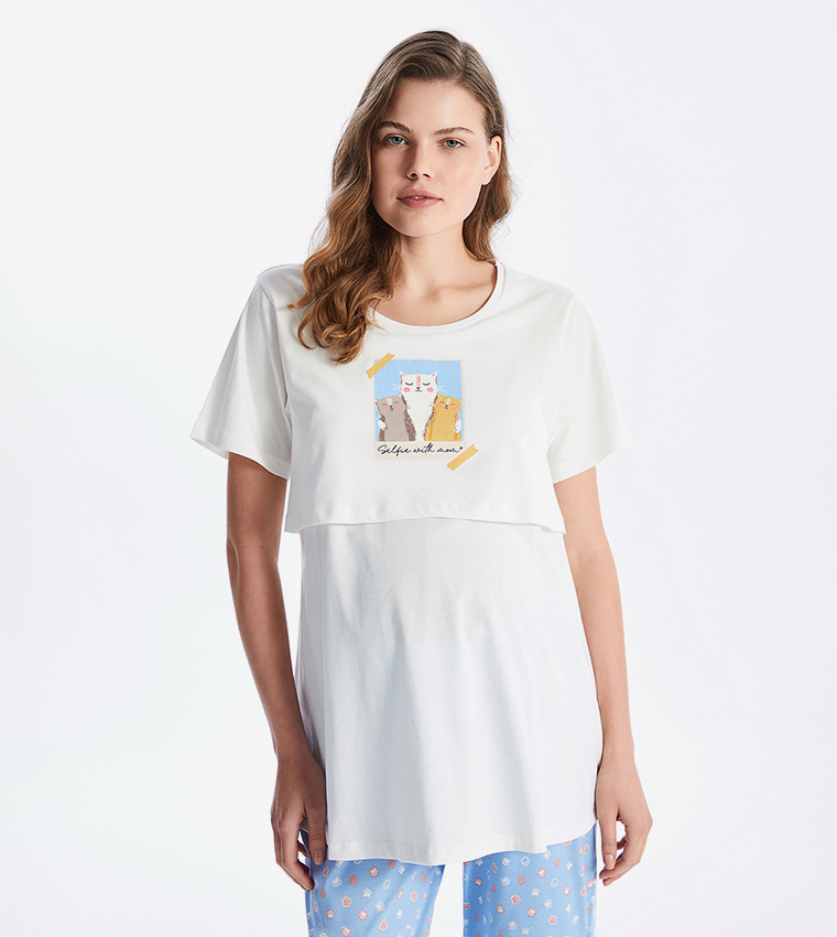 Printed Crew Neck Maternity Pyjama Set