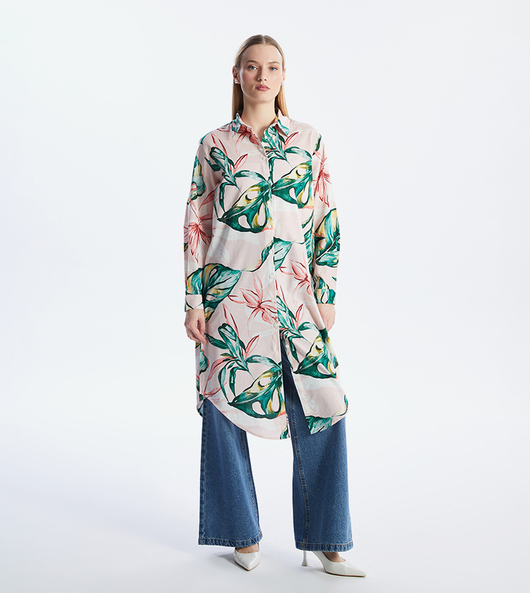 Patterned Long Sleeves Tunic Shirt
