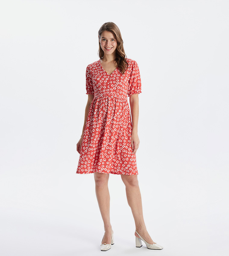 Floral Patterned V-Neck Maternity Mini Dress